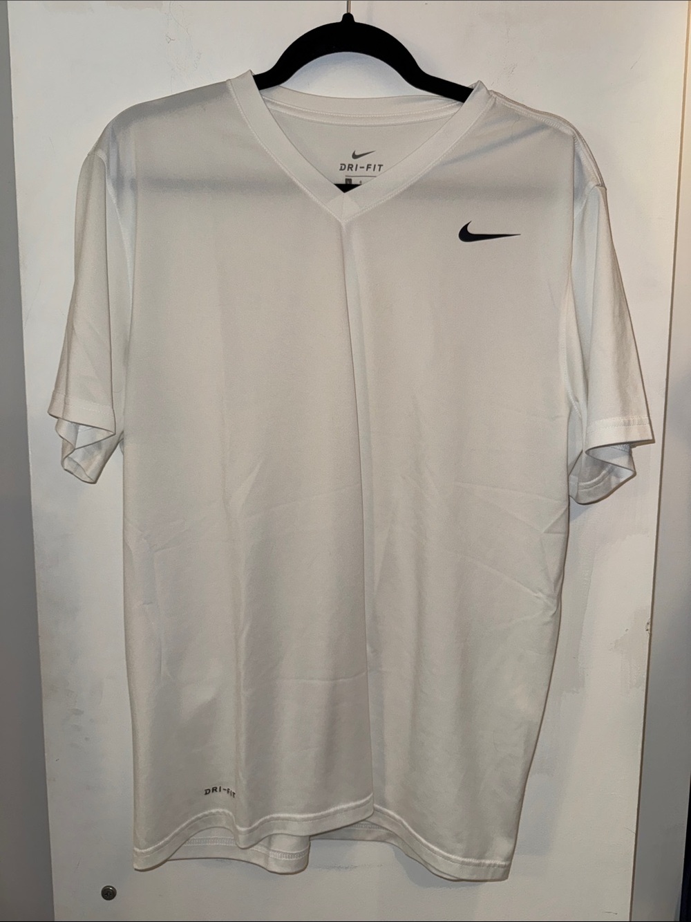 Nike White Dri-FIT V-Neck Short Sleeve Athletic Tee